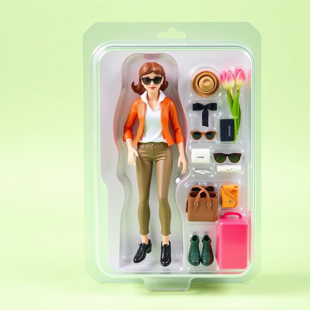 An action figure of a stylish person, displayed in its original blister pack packaging