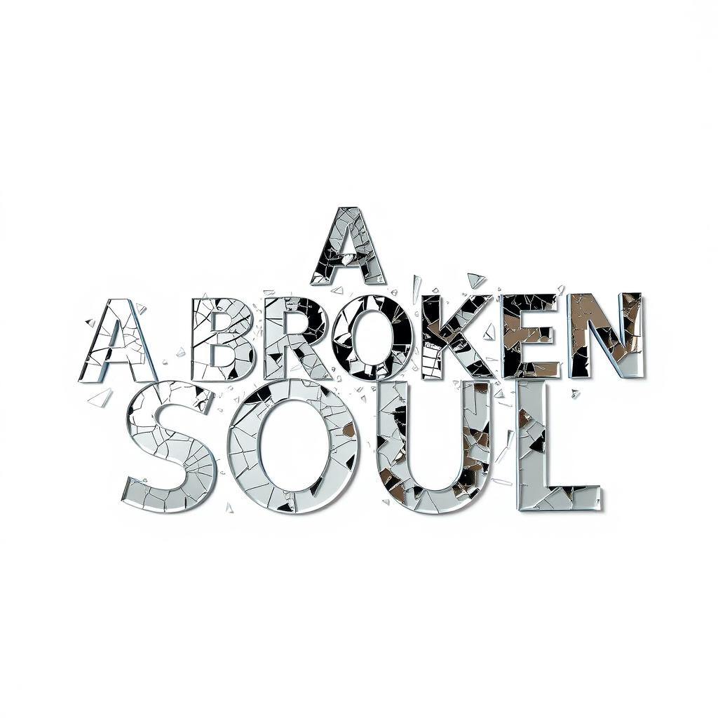 A white background featuring the text 'A Broken Soul' arranged in a stunning, shattered mirror style, with intricate details of the broken glass reflecting light and creating a visually striking effect