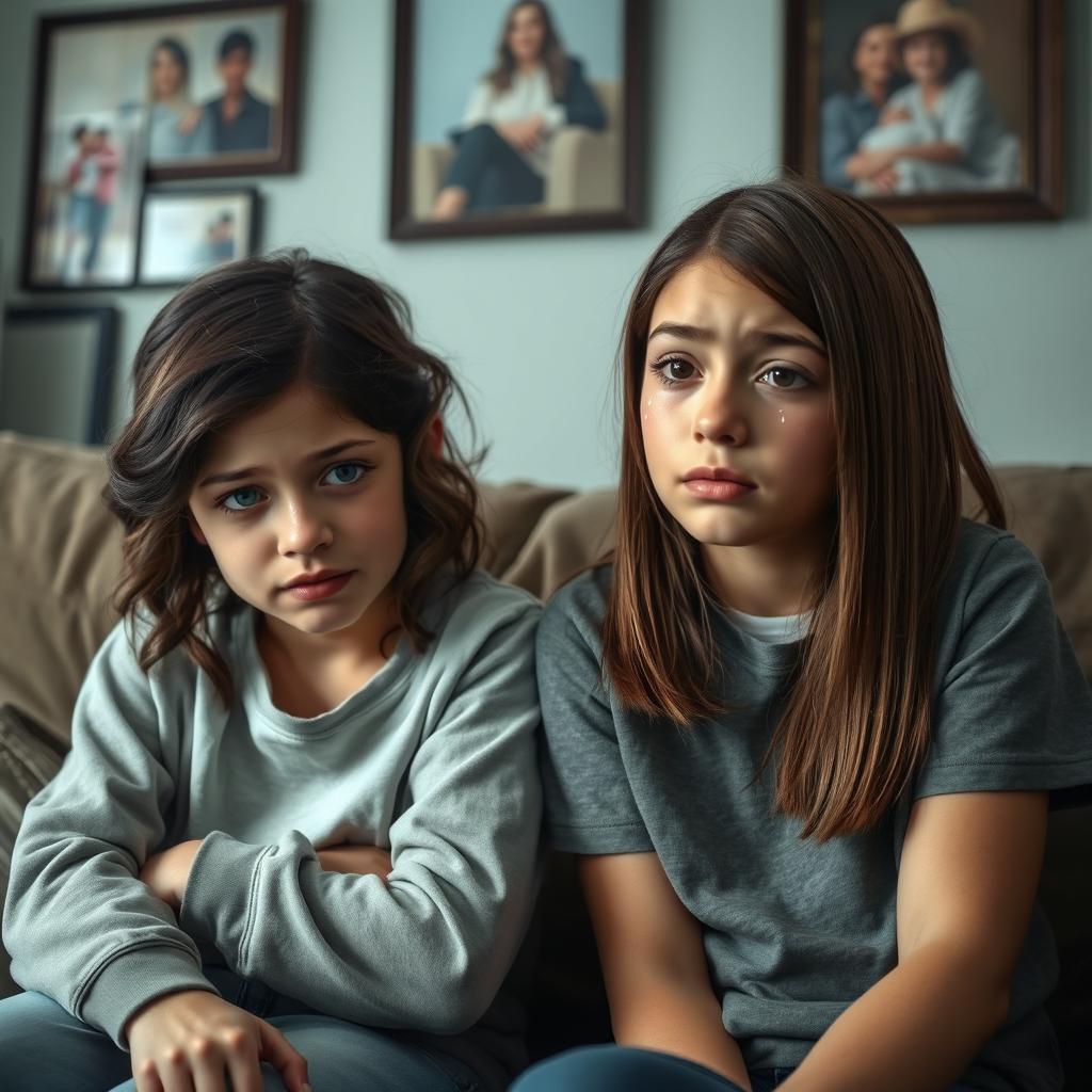 Two girls crying in a realistic setting, showcasing their emotional distress over their brother still being incarcerated