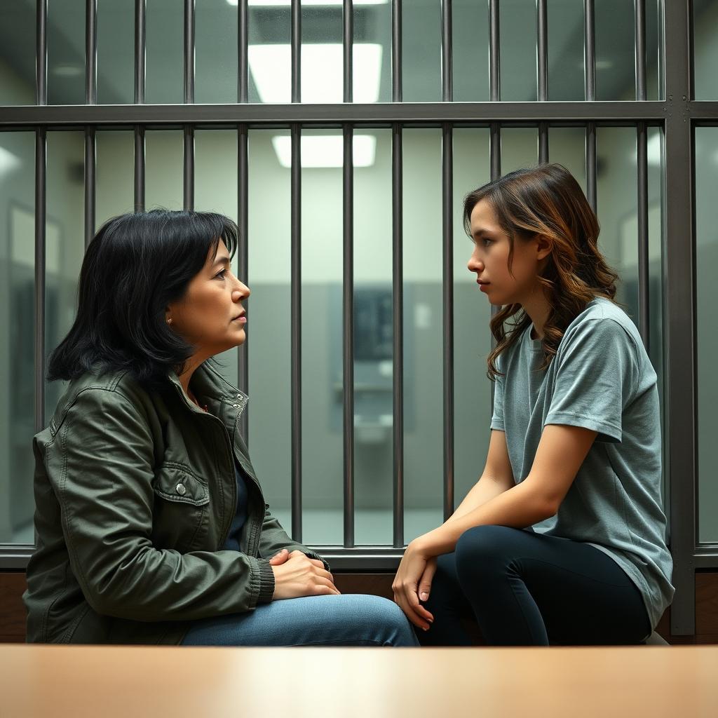 A mother and her daughter visiting their son/brother in prison