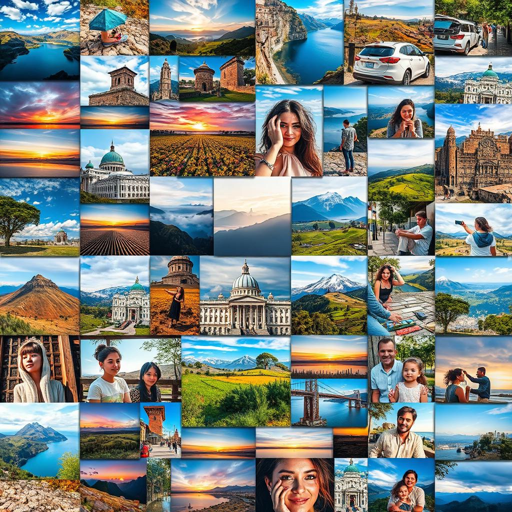 A collage of several photographs meticulously combined without altering their original characteristics, showcasing a harmonious blend of scenes and elements