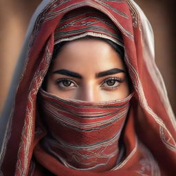 A Moroccan woman gracefully adorning a veil, manifesting the beauty and mystery of traditional Moroccan culture