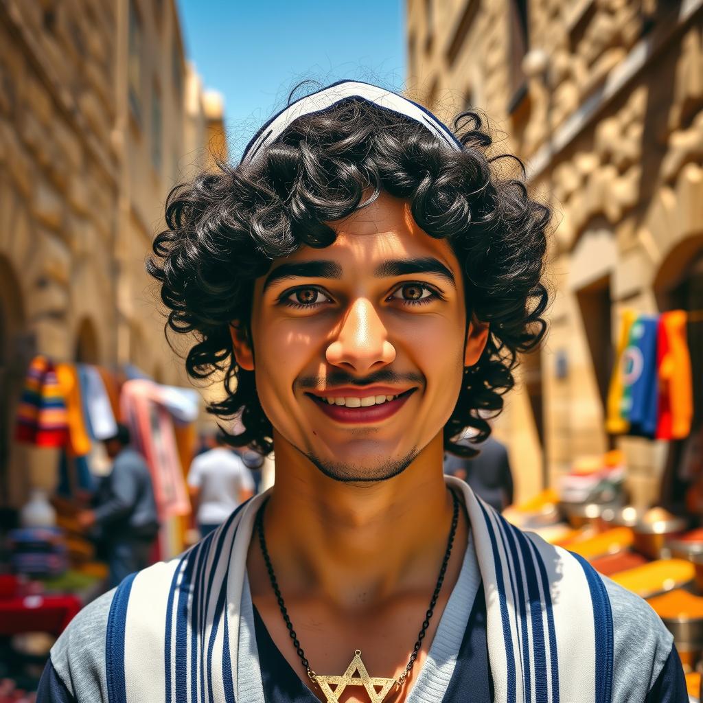 A person of Jewish descent, featuring traditional elements such as a kippah (yarmulke) and a Star of David necklace