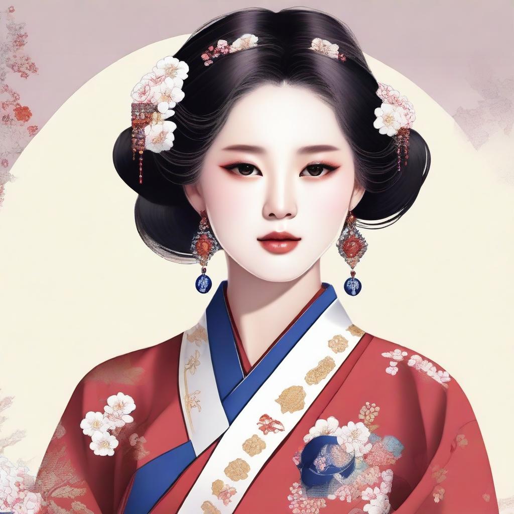 A high-quality digital art depicting a girl in traditional Rukaten attire, with a distinct Korean influence