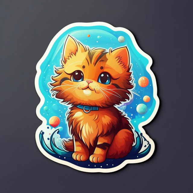 Cute, playful cat as a vibrant, glossy sticker design