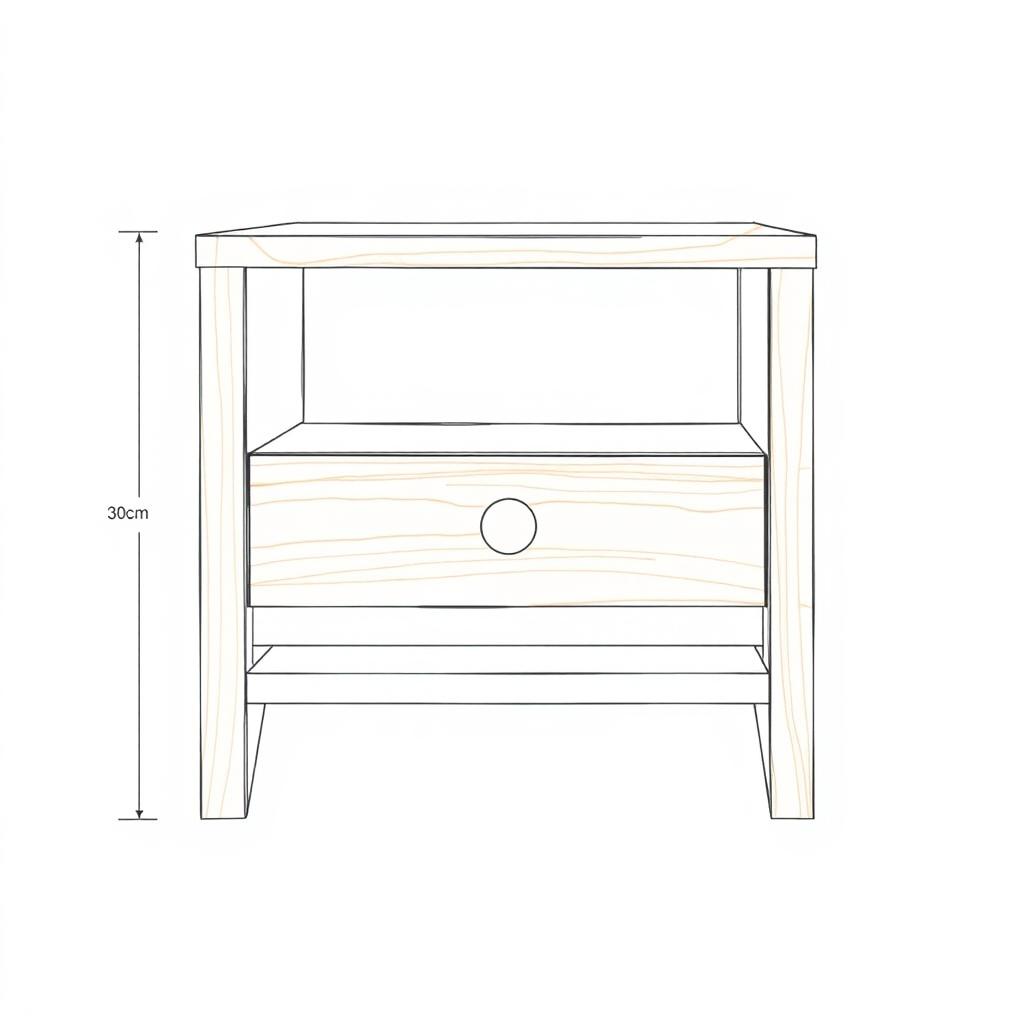 A design sketch of a nightstand featuring a single drawer