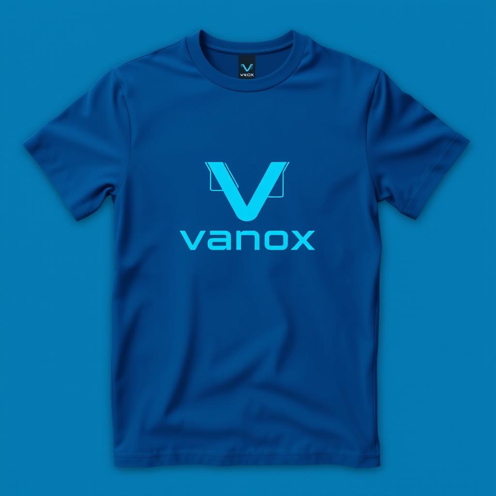 A unique t-shirt design featuring a bold and modern logo for 'Vanox'