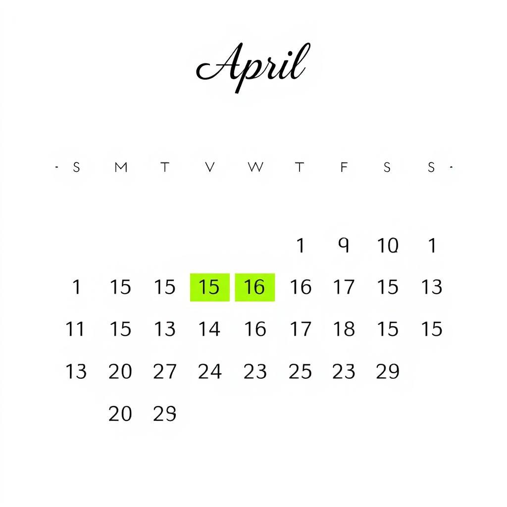 A calendar page layout for April, showcasing the dates clearly
