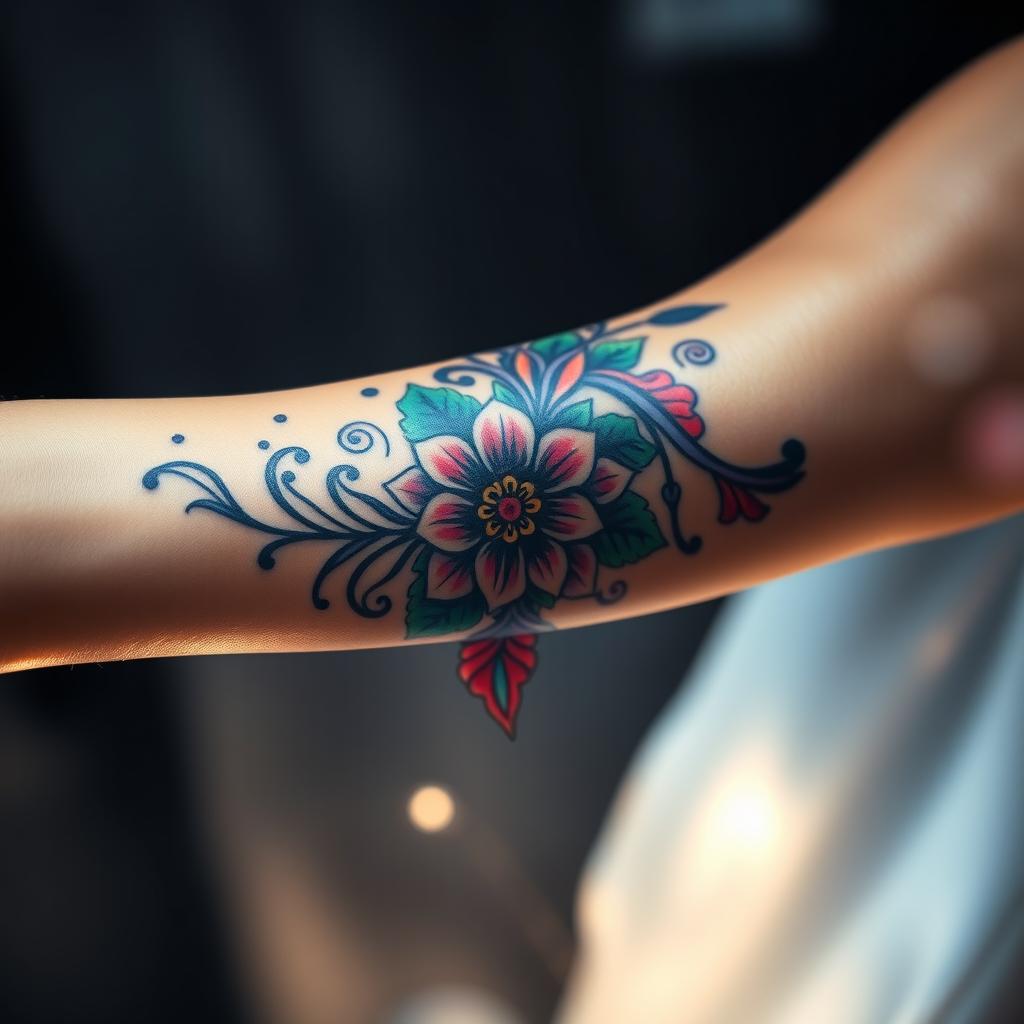 A visually stunning and intricate tattoo design featuring an artistic blend of tribal patterns and floral motifs