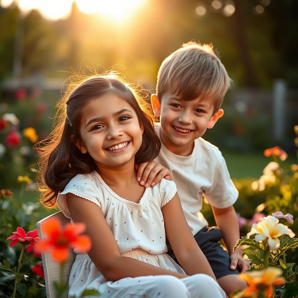 A tender moment captured between a seated girl and a standing boy