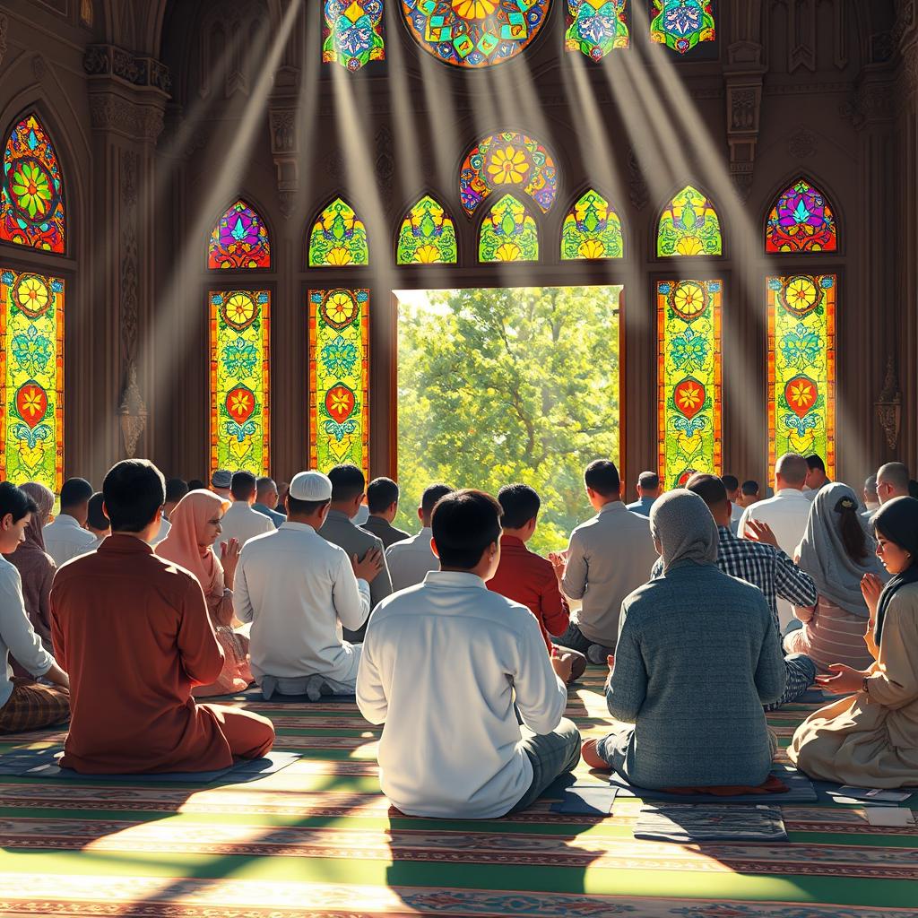 A serene and tranquil scene depicting worship and devotion to God