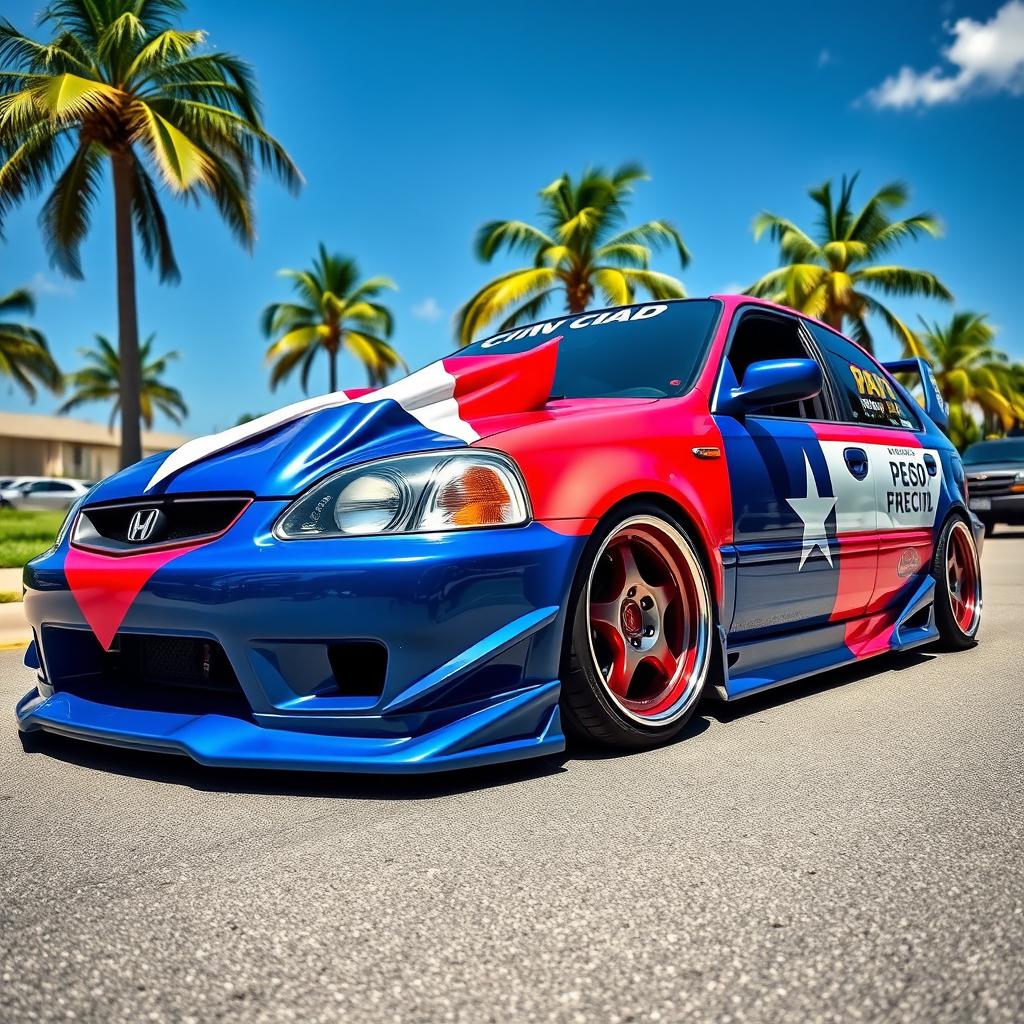 A customized 1999 Honda Civic, showcasing its unique modifications and racing aesthetics