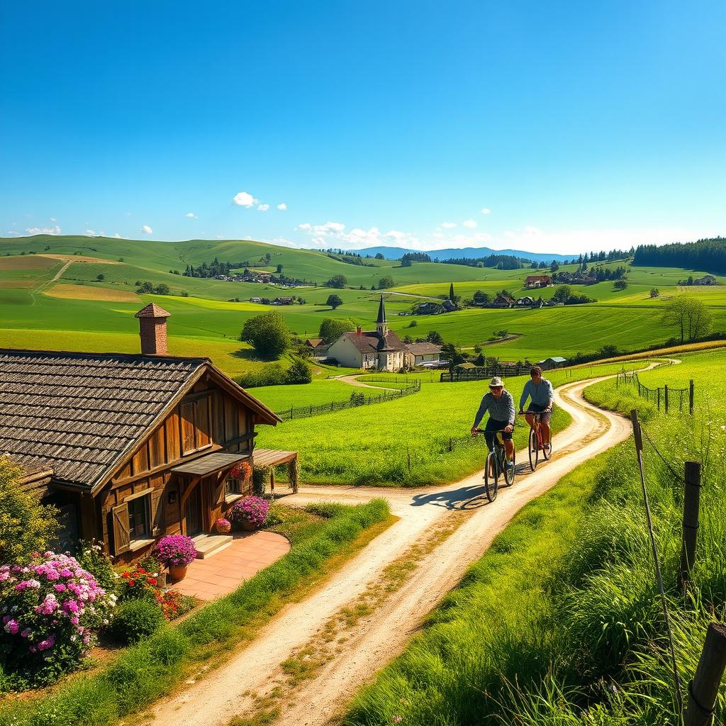 A serene rural landscape showcasing the beauty of rural tourism