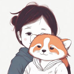 A sad-looking child with a red panda's face