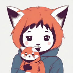 A sad-looking child with a red panda's face