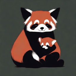 A sad red panda with a child's body set against a black background