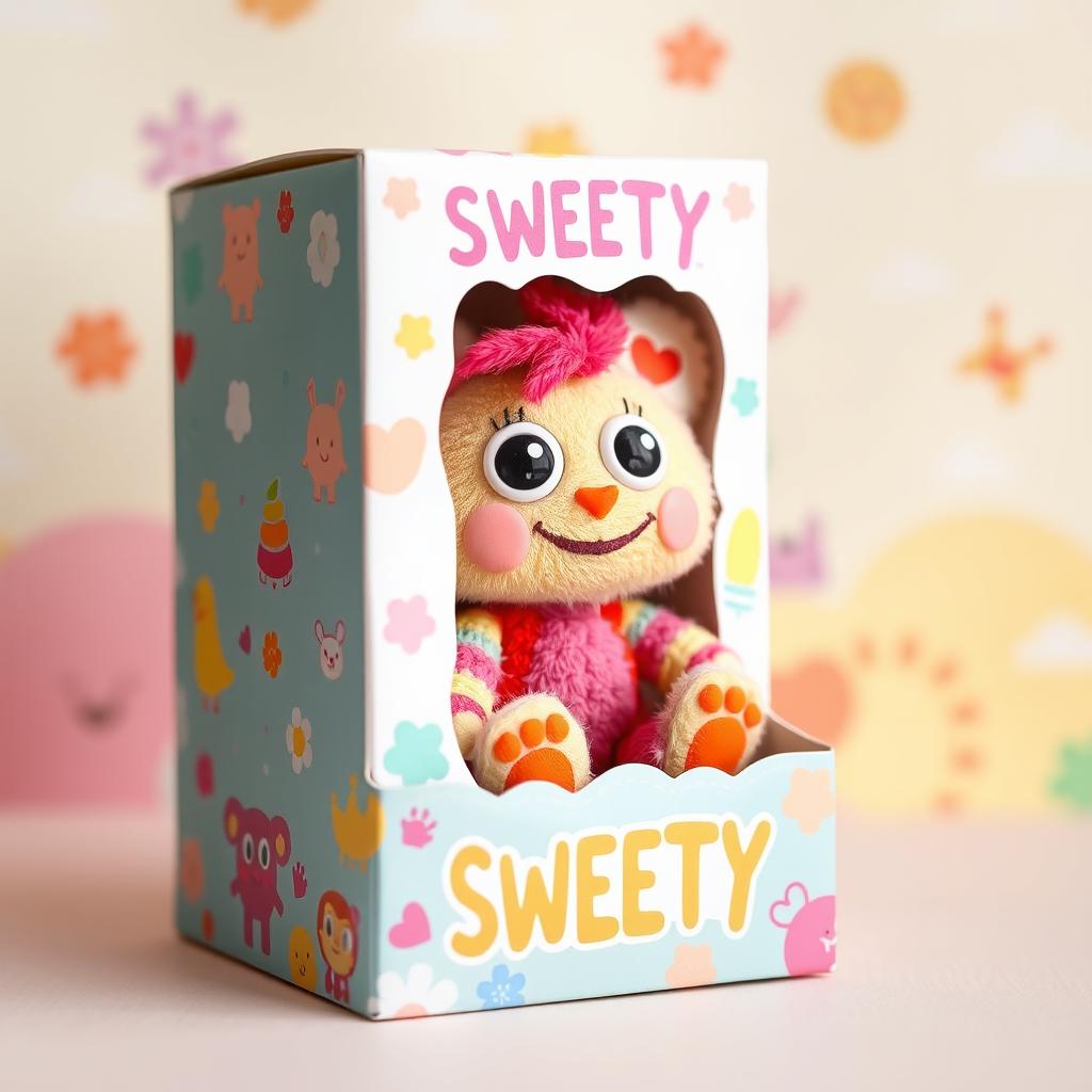 An art toy in a beautifully designed box labeled "SWEETY"