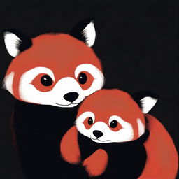 A sad red panda with a child's body set against a black background