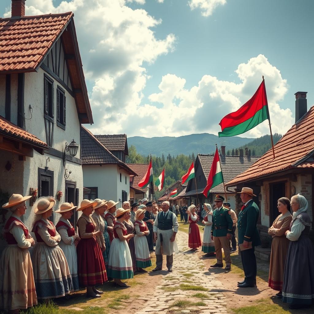 A historically inspired scene depicting Hungarian attempts to assimilate Slovaks in the 19th century