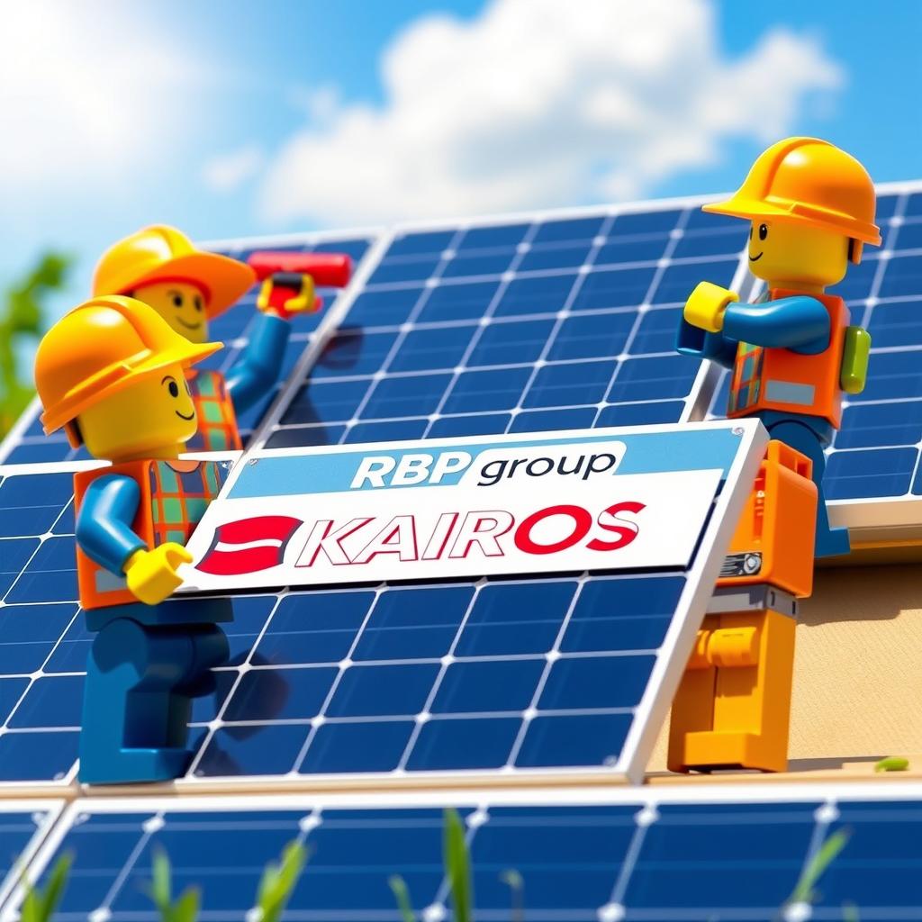 A vibrant scene depicting construction workers installing solar panels, with a clear focus on the installation process