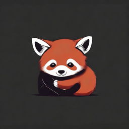 A sad red panda with a child's body set against a black background