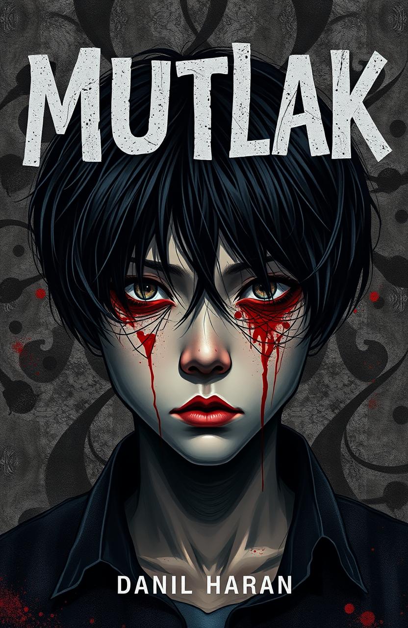 A striking novel cover depicting an Indonesian high school teenage boy with black hair, embodying a sense of melancholy and introspection