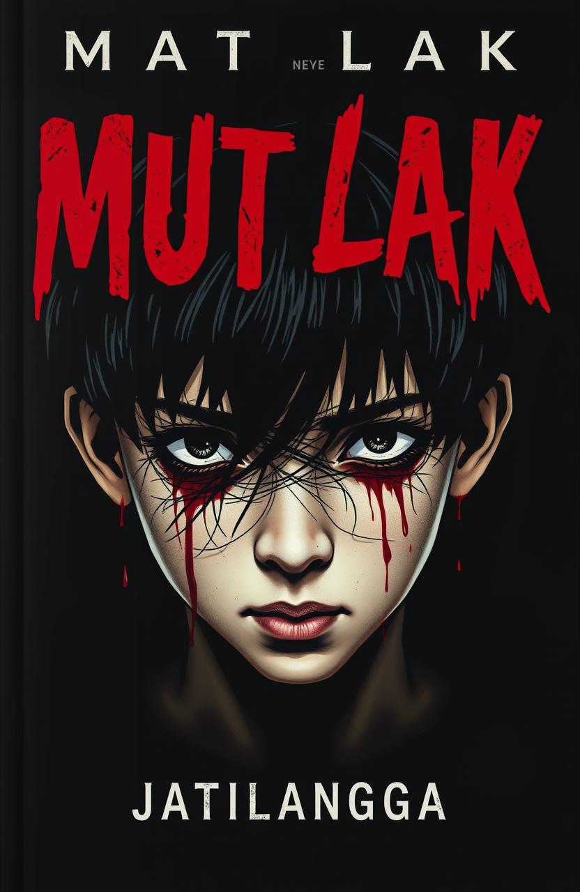 A novel cover featuring an Indonesian high school boy with black hair, his eyes obscured by a chaotic, thread-like effect symbolizing mental turmoil