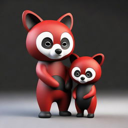 A 3D image of a sad red panda with a child's body set against a black background