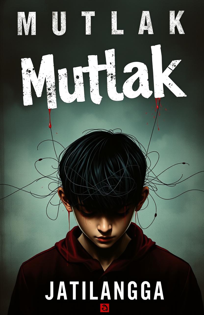 A novel cover featuring an Indonesian high school boy with black hair, his expression is deeply depressive