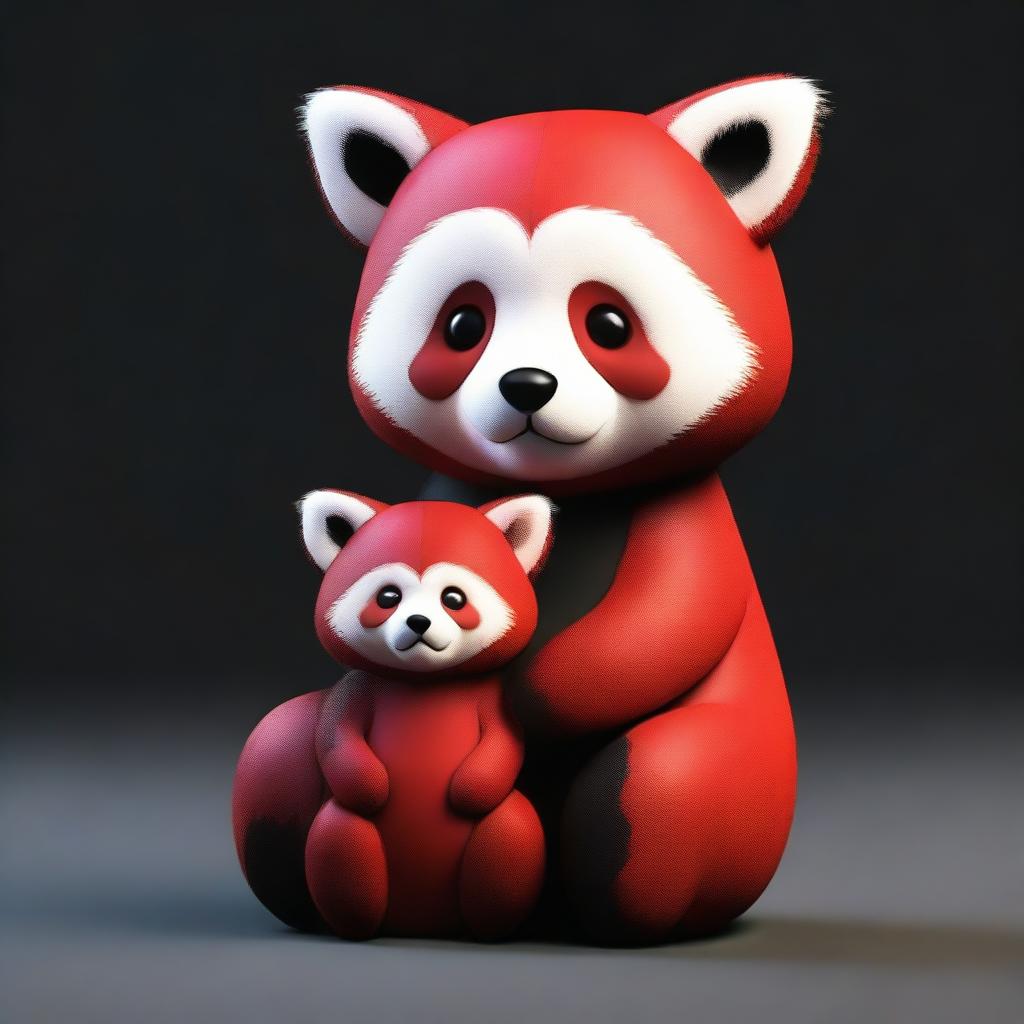 A 3D image of a sad red panda with a child's body set against a black background