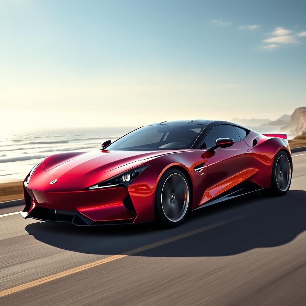 A sleek and modern Caliform sports car, showcasing a striking aerodynamic design with sharp lines and angles