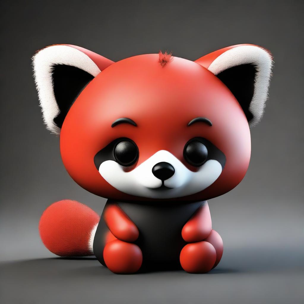 A 3D image of a sad red panda set against a black background