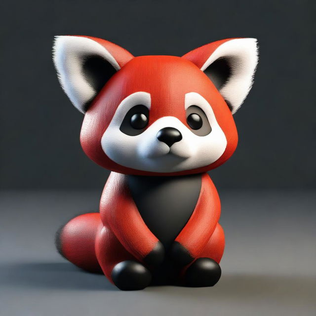 A 3D image of a sad red panda set against a black background