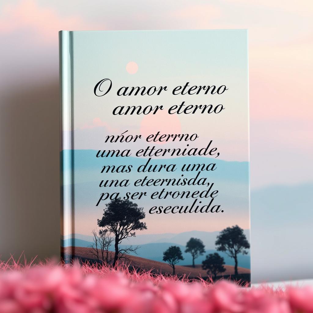 A visually captivating book cover featuring the poem "O amor eterno não dura uma eternidade, mas dura uma eternidade pra ser esquecida" in elegant, artistic typography