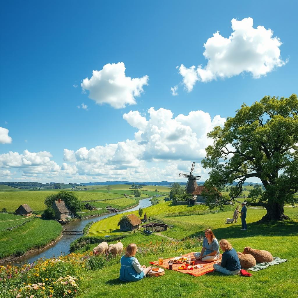 A captivating scene depicting rural tourism showcasing a picturesque countryside in a foreign country
