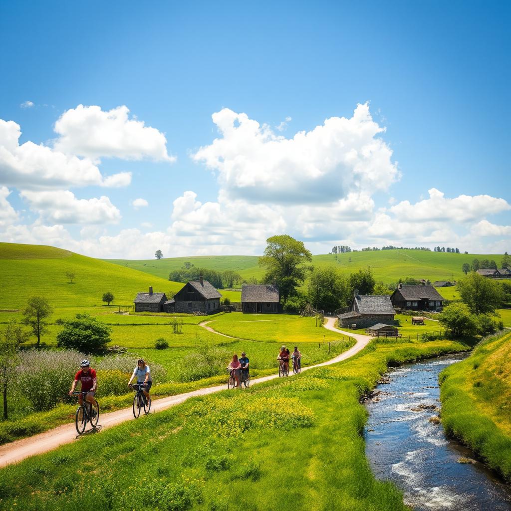 A picturesque scene of rural tourism showcasing a charming countryside landscape