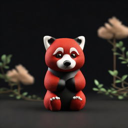 A 3D image of a sad, crying red panda set against a black background