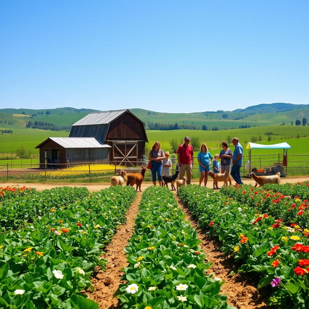 A picturesque scene of agro-tourism set in a vibrant rural landscape