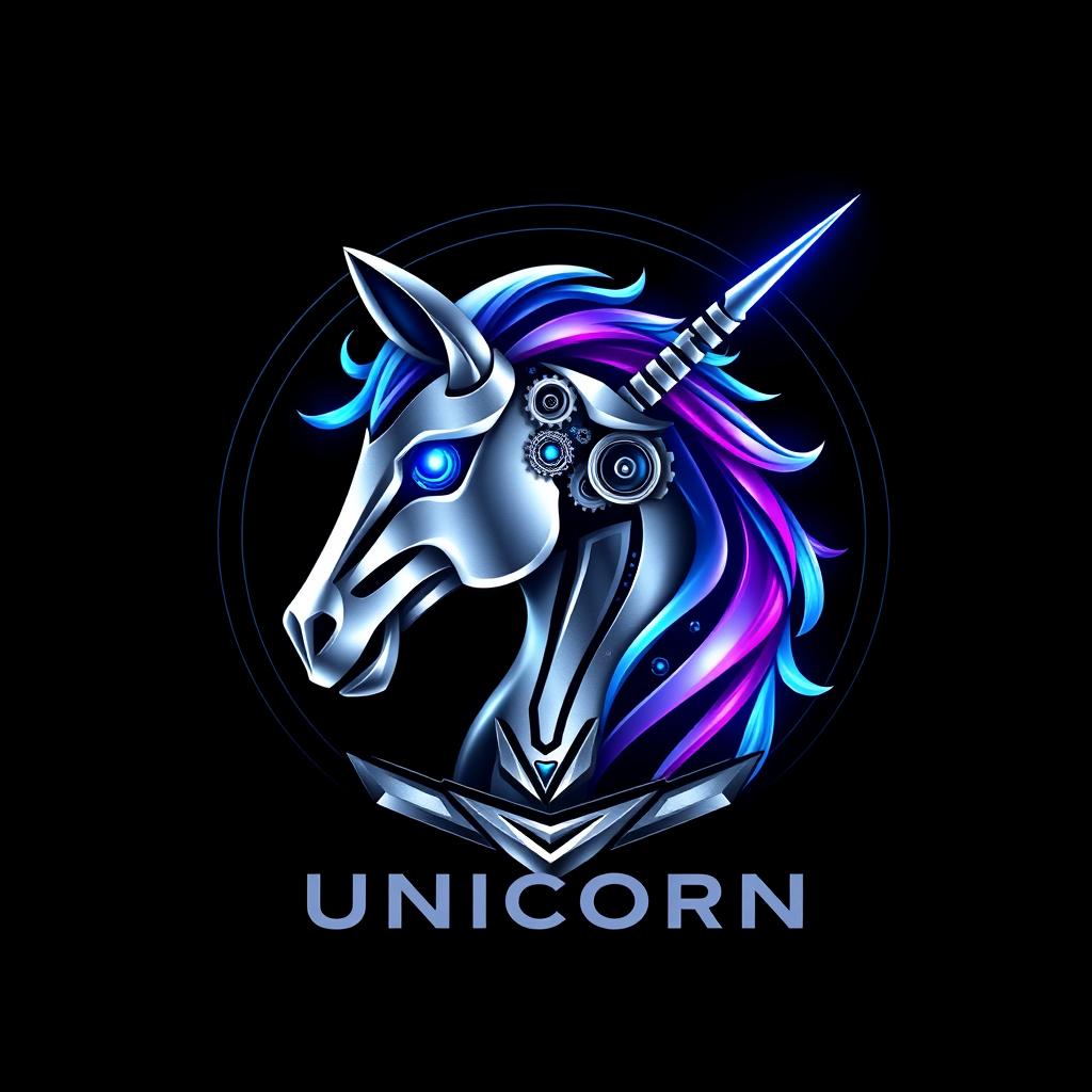 A sleek and modern logo design for a brand called 'Metal Unicorn'