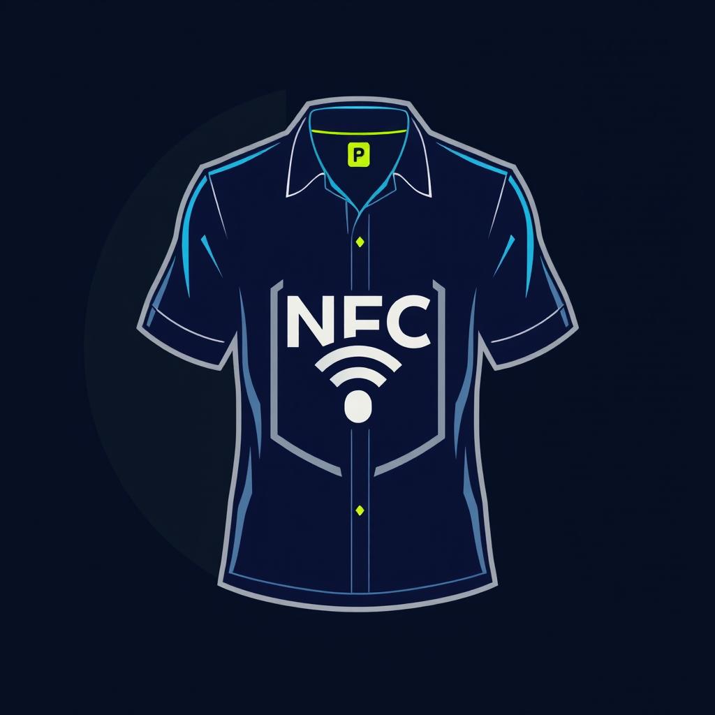 A modern and innovative logo for a clothing customization company that incorporates NFC (Near Field Communication) technology