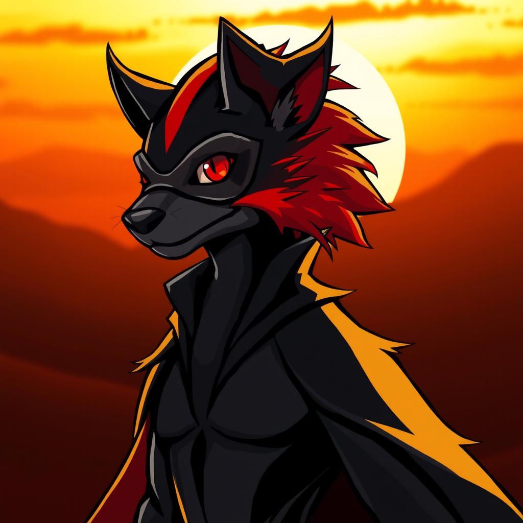 A stylized depiction of a Zorro-like animal characterized by two distinct colors