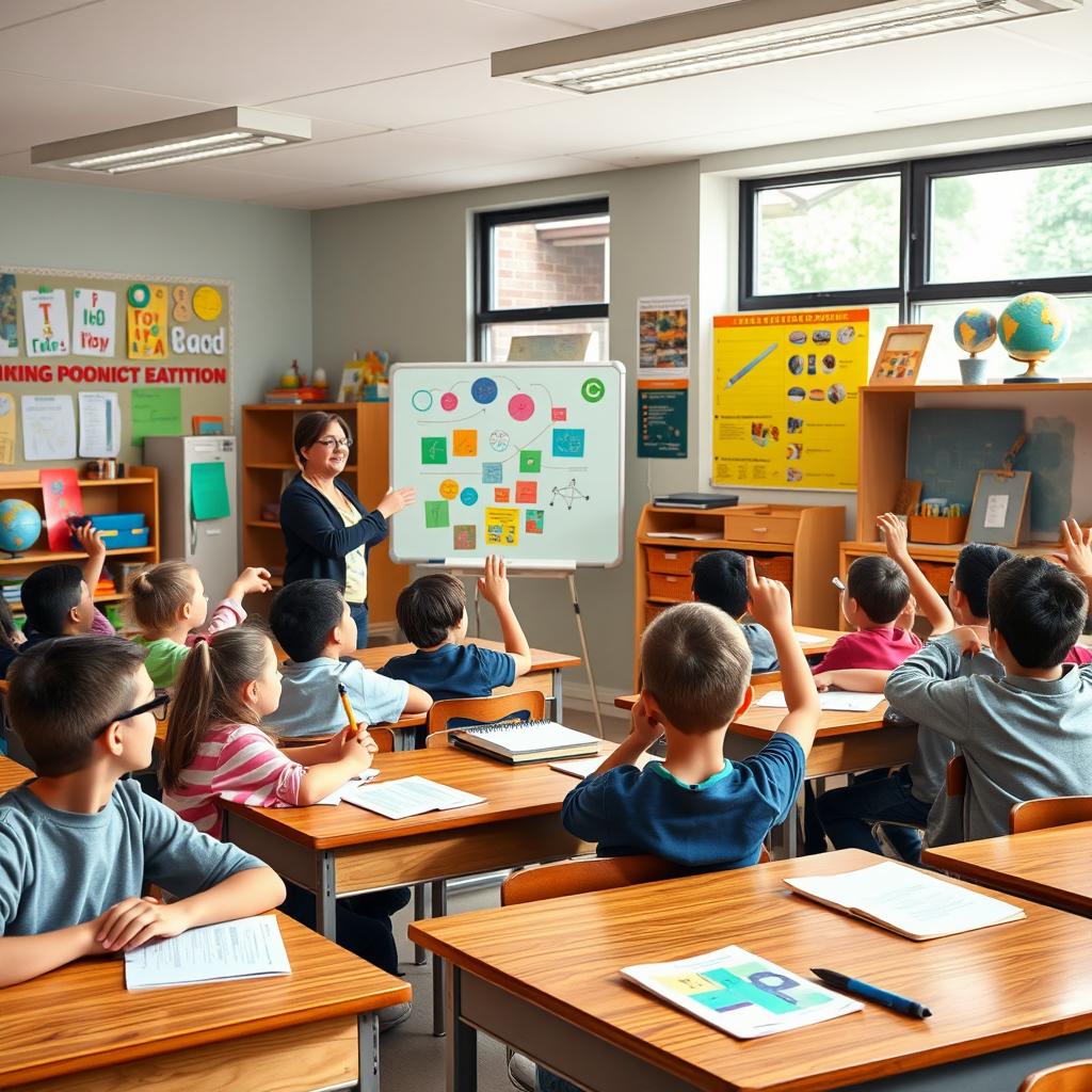 A vibrant classroom filled with enthusiastic students engaged in a lively lesson