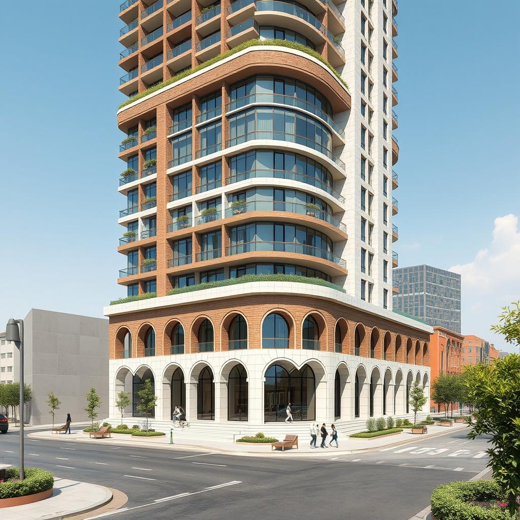 A 22-story dynamic building inspired by a combination of six styles of Persian architecture: Elamite (Chogha Zanbil Ziggurat), Achaemenid (Apadana Palace), Parthian (Taq-e Kesra), Isfahani (Ali Qapu), Qajar (Golestan Palace), and futuristic modernism