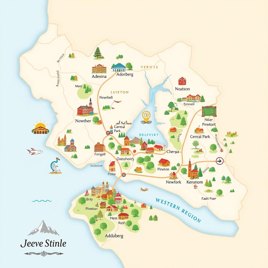 A detailed and colorful map of the Western Region, showcasing various towns and cities