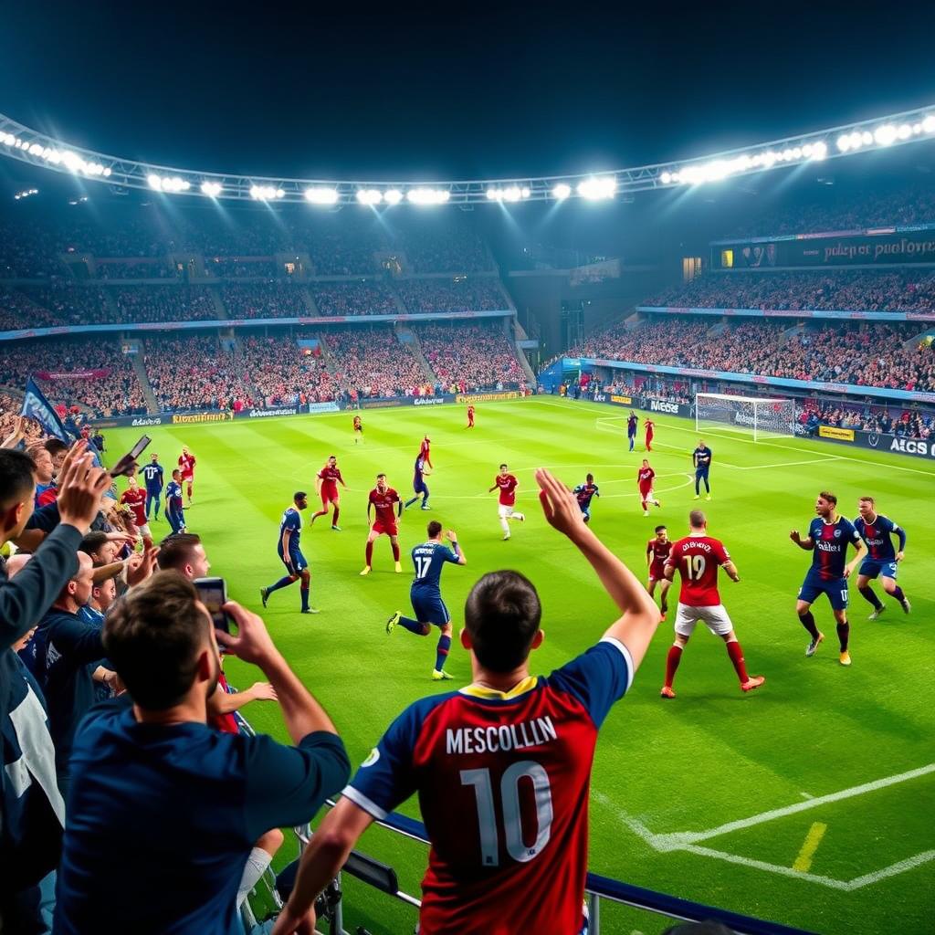 A dramatic scene of the UEFA Champions League match between Paris Saint-Germain (PSG) and Aston Villa