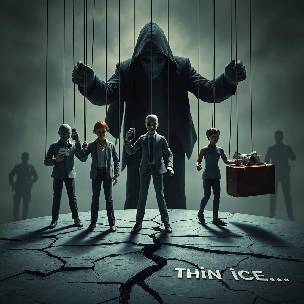 A dramatic scene depicting the concept of puppetry in human lives