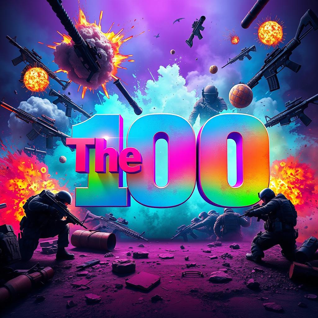 A vibrant and dynamic scene inspired by the aesthetics of Call of Duty, featuring explosive graphics, soldiers in action, and military equipment