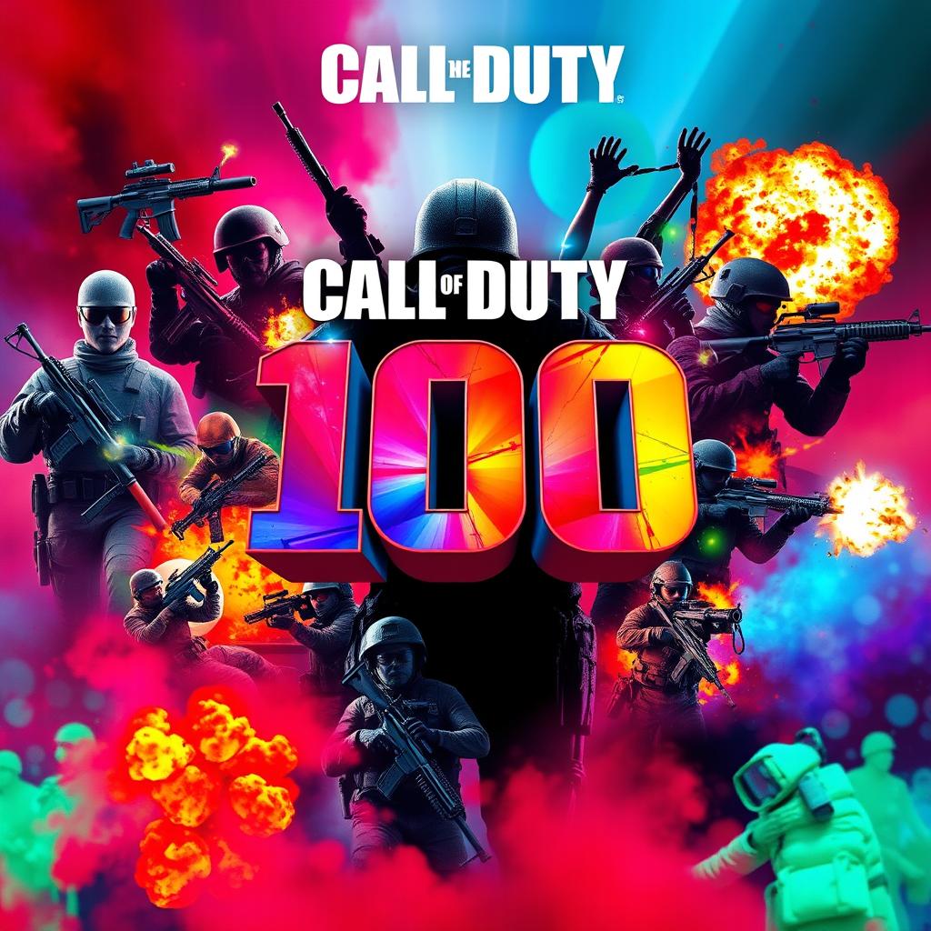 A vibrant and colorful Call of Duty-themed YouTube channel art featuring dynamic elements like soldiers in action, explosions, and iconic weapons from the game