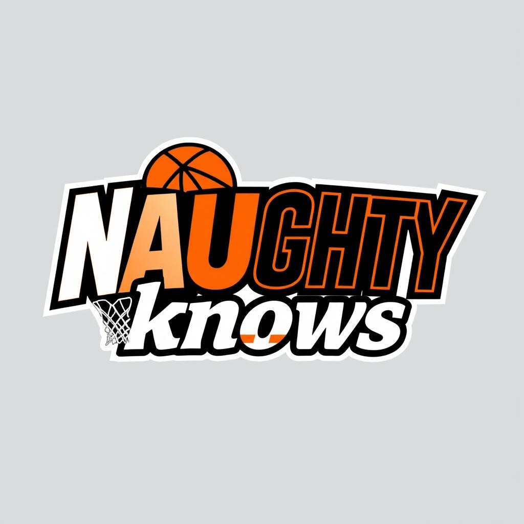 A dynamic basketball logo design featuring the phrase 'NAUGHTY knows' in bold, athletic font