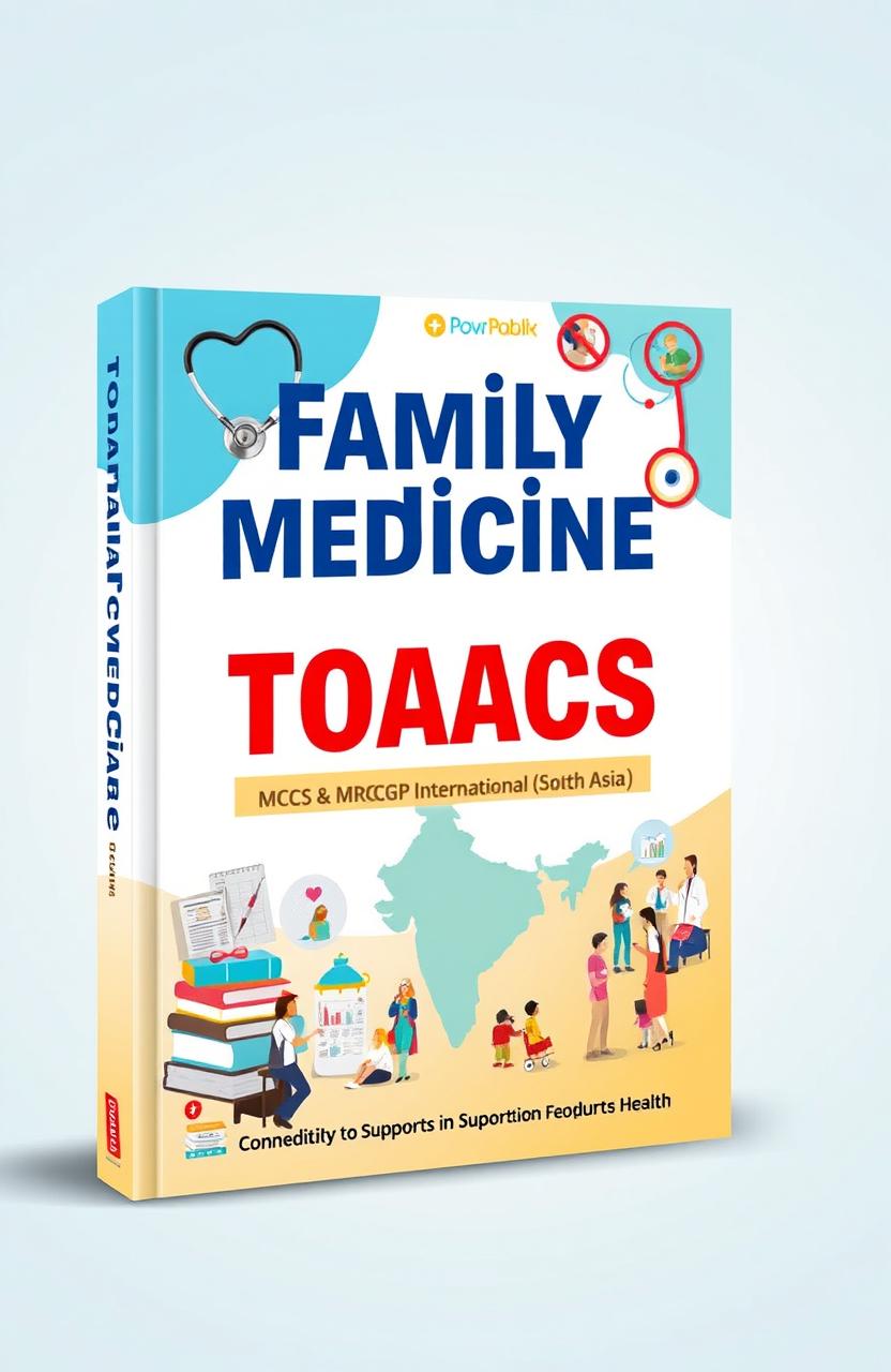 A visually appealing book cover design for 'Family Medicine TOACS Made Easy for MCPS & MRCGP International (South Asia)'